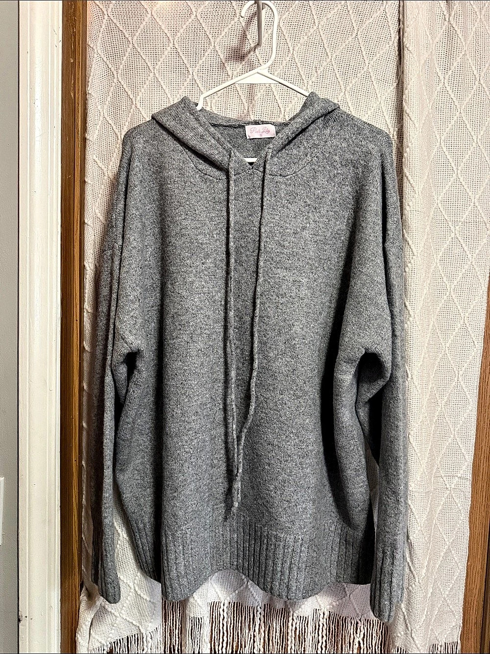 Pink Lily Gray Hooded Sweater Size Medium Like New